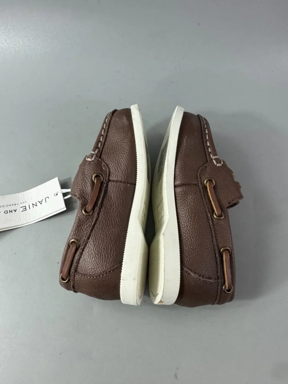 NWT Janie and Jack Brown‎ Boat Kids Shoes, Size 7